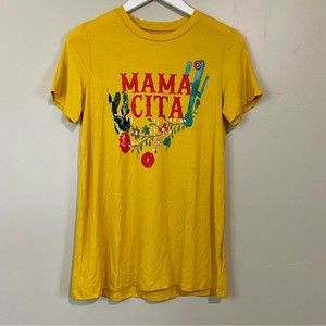 Women’s Mama Cita Graphic Tee Cactus Floral Mustard Yellow Size Small NWOT